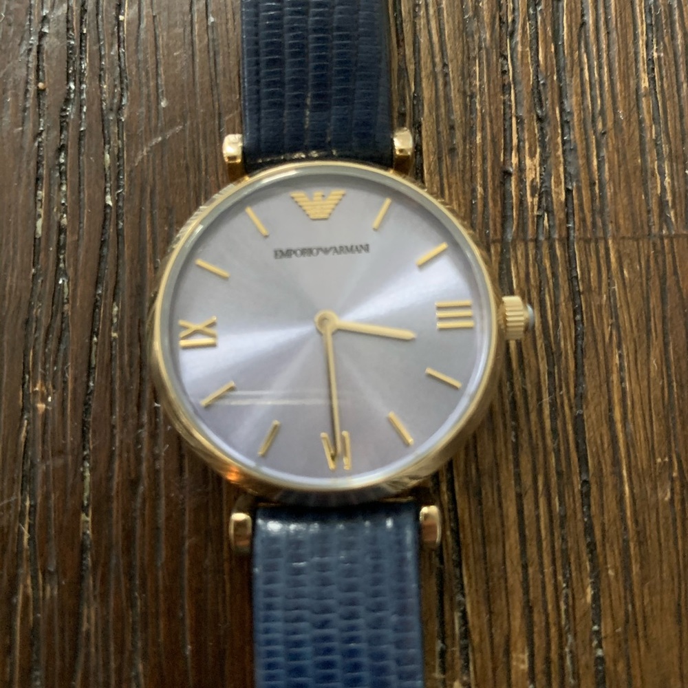 Emporio Armani blue and gold leather watch
